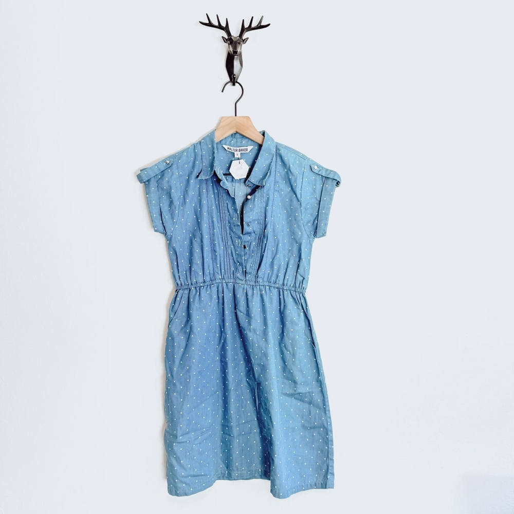 Walter Baker Women's Blue Short Sleeve Mini Shirt Dress Size Small